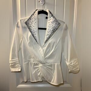 Tadashi Collection White Shirt V Neck Sequined Collar Women’s Size 6